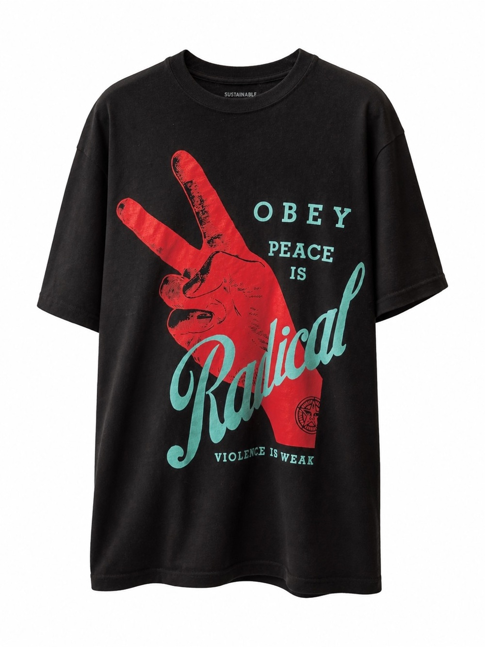 Obey Black T-Shirt with Red & Teal Graphic